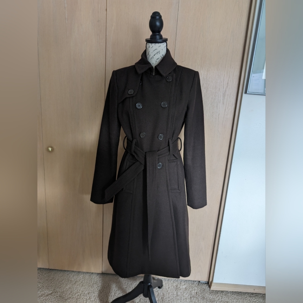 EUC Outer Edge Women's Double Breasted Wool Coat - Chocolate Brown, size S
